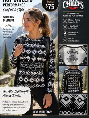 Hot Chillys Women's Black & White Long-Sleeve Performance Top